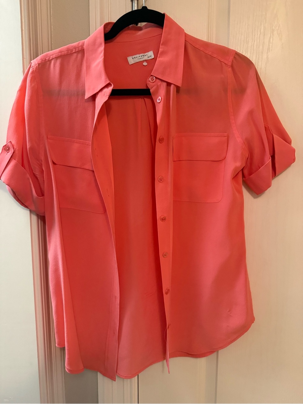 Equipment Coral-Pink Short Sleeve Silk Button-Down Shirt XS